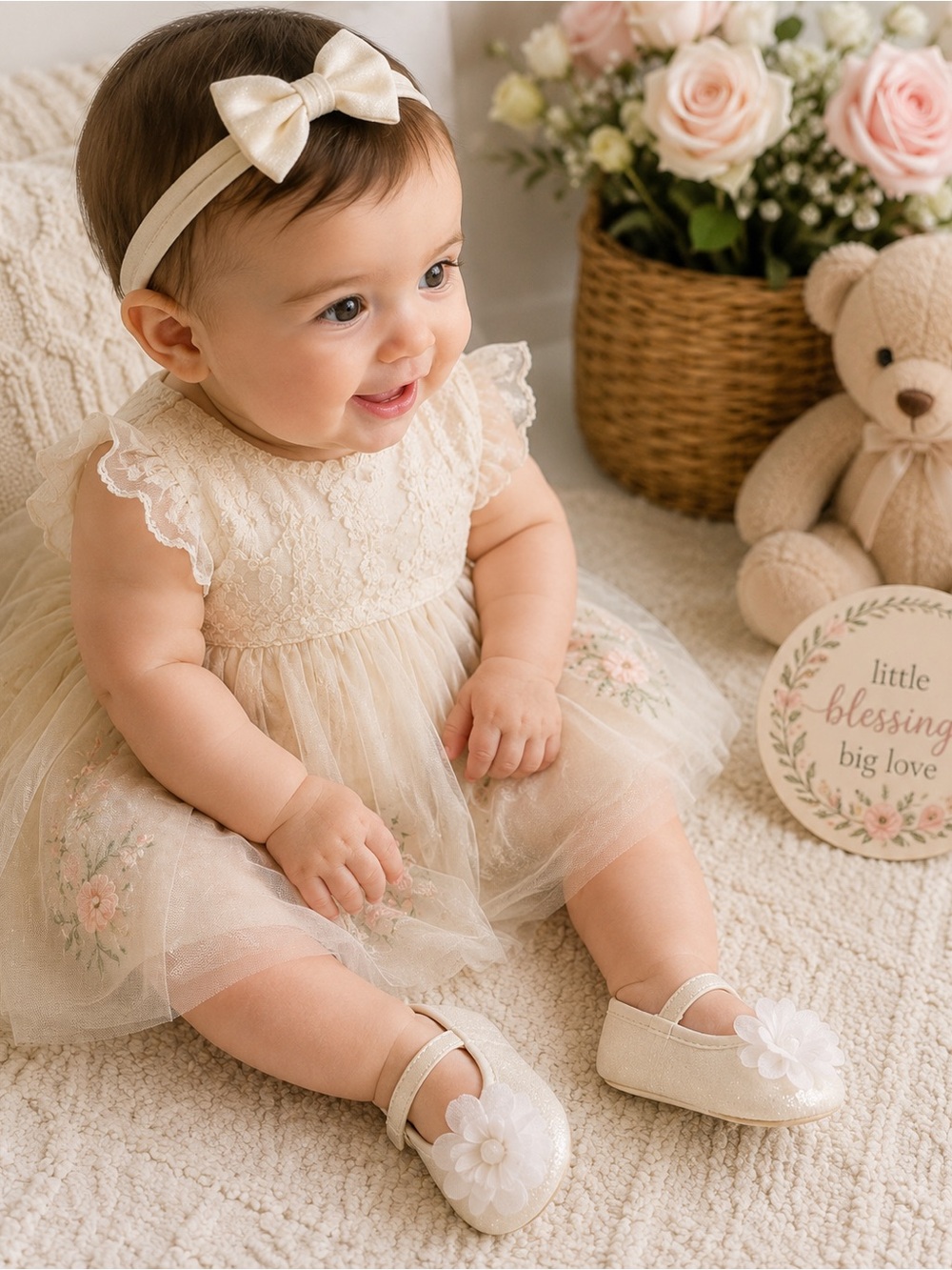 Carter’s Baby Ivory Glitter Floral Crib Dress Shoes 3-6 Months Soft Sole NWT